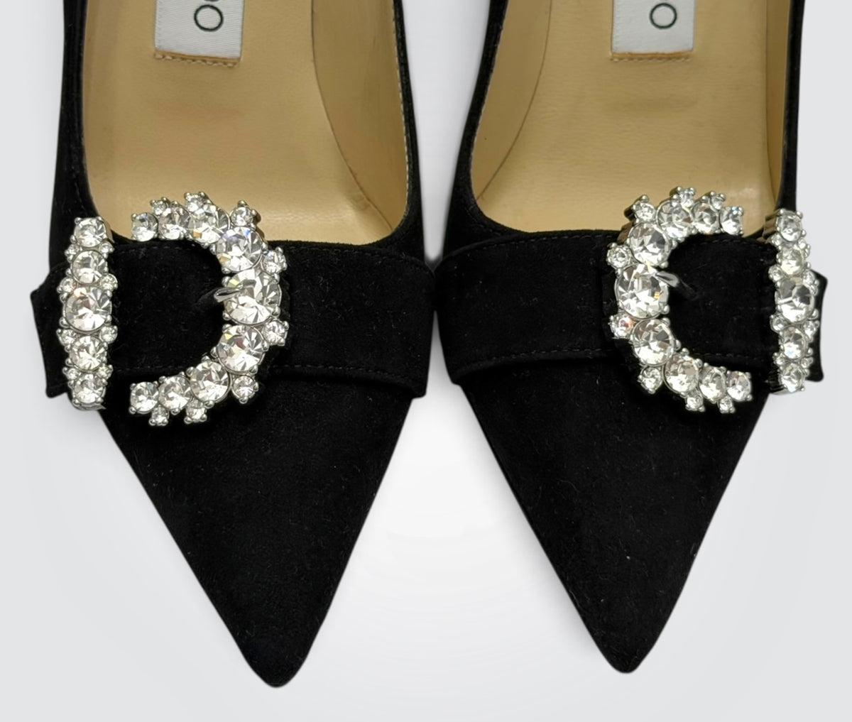 Pre-Owned Jimmy Choo Black Suede Crystal Buckle Pointed-Toe Pumps