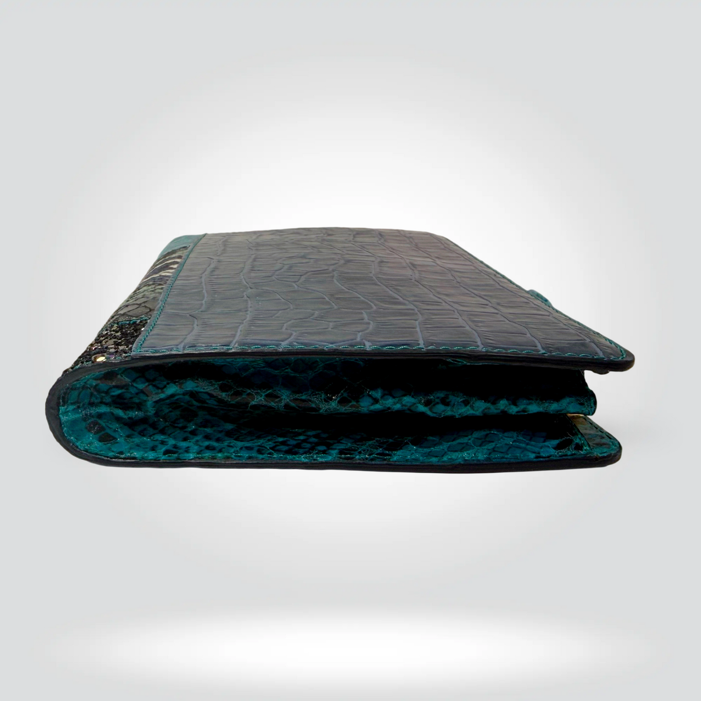 Stella Mccartney Mixed Exotic Print Clutch Teal Python Navy Croc Multicolour Glitter — Pristine | Style Reissue Vancouver