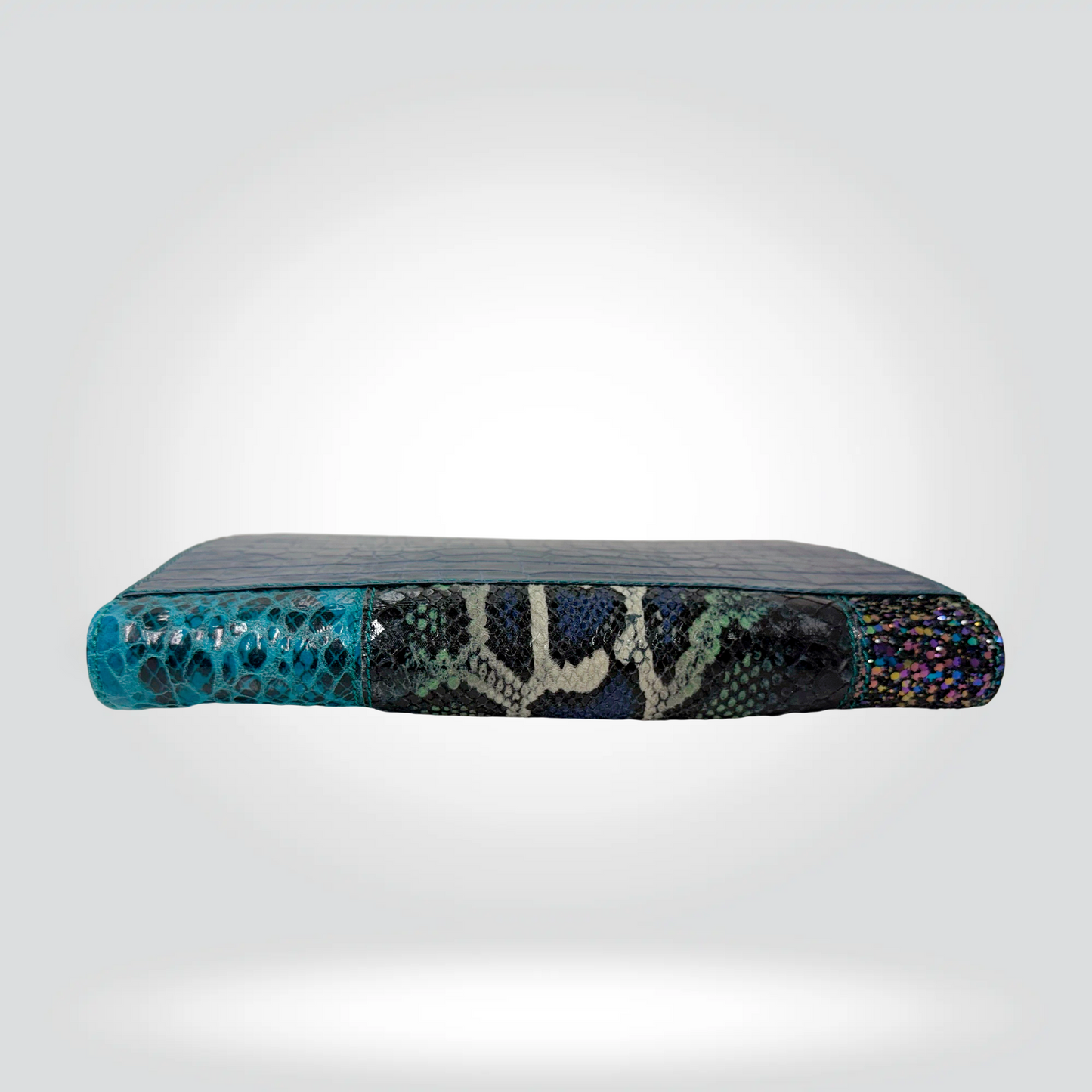 Stella Mccartney Mixed Exotic Print Clutch Teal Python Navy Croc Multicolour Glitter — Pristine | Style Reissue Vancouver