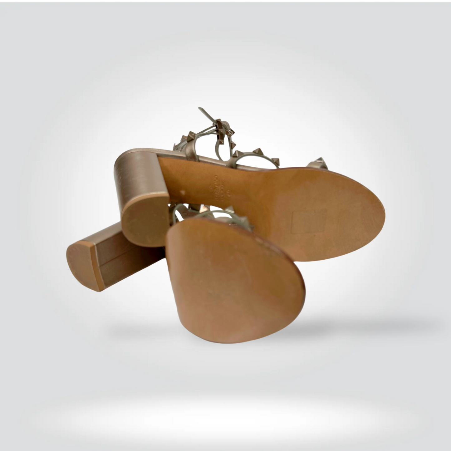Pre-Owned Valentino Rockstud Bronze Studded Strappy Sandal 90mm Heel — Size 10 — Excellent | Style Reissue Vancouver