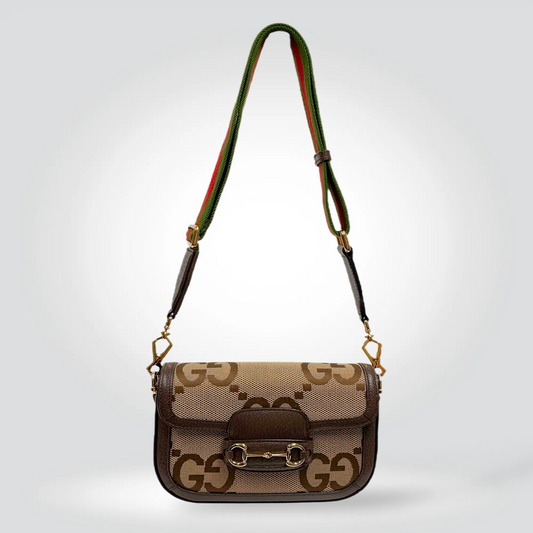 Gucci Horsebit 1955 Jumbo GG canvas shoulder bag beige ebony green red web strap gold horsebit — Style Reissue Vancouver