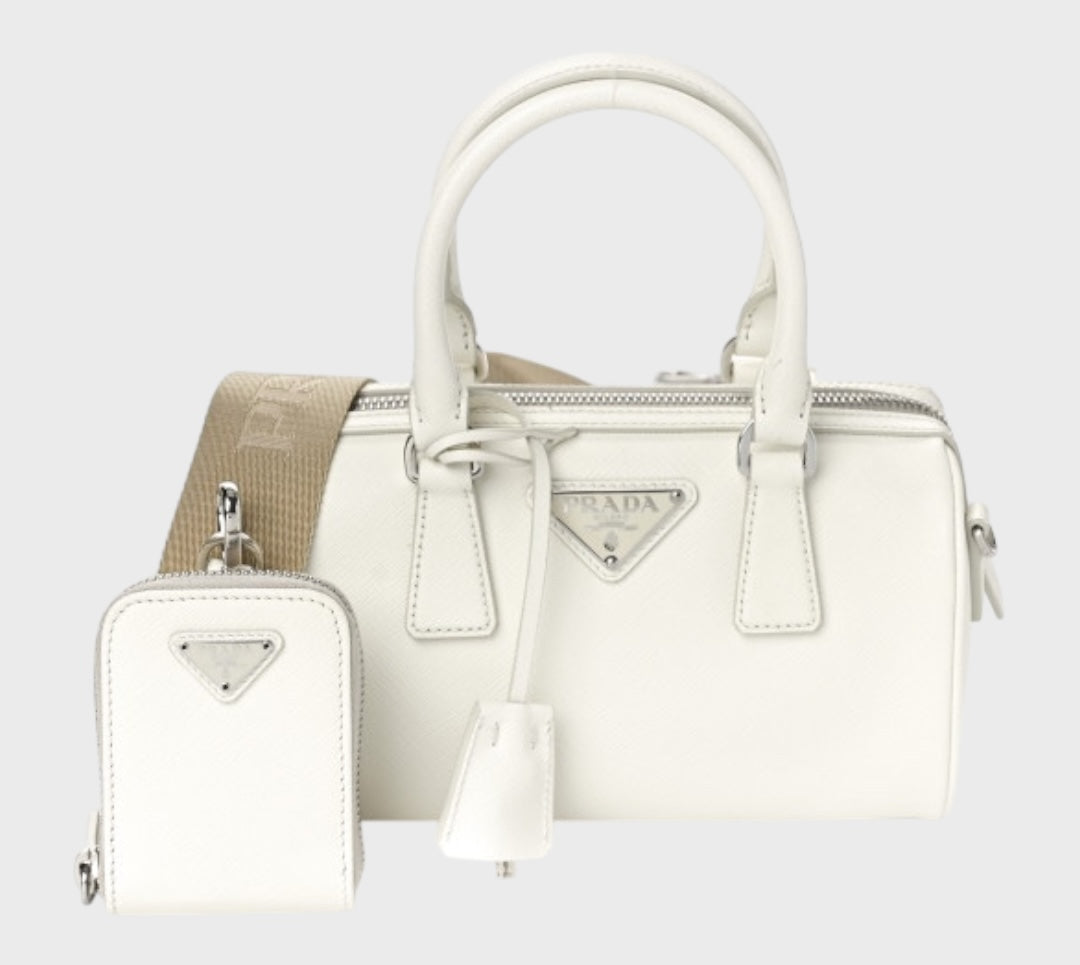 Prada Saffiano Lux Top Handle Crossbody Bag White