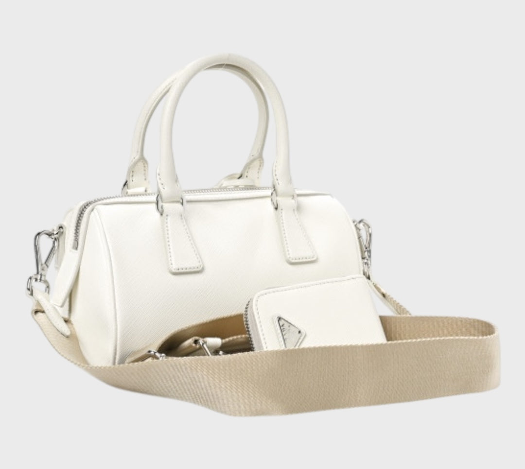 Prada Saffiano Lux Top Handle Crossbody Bag White