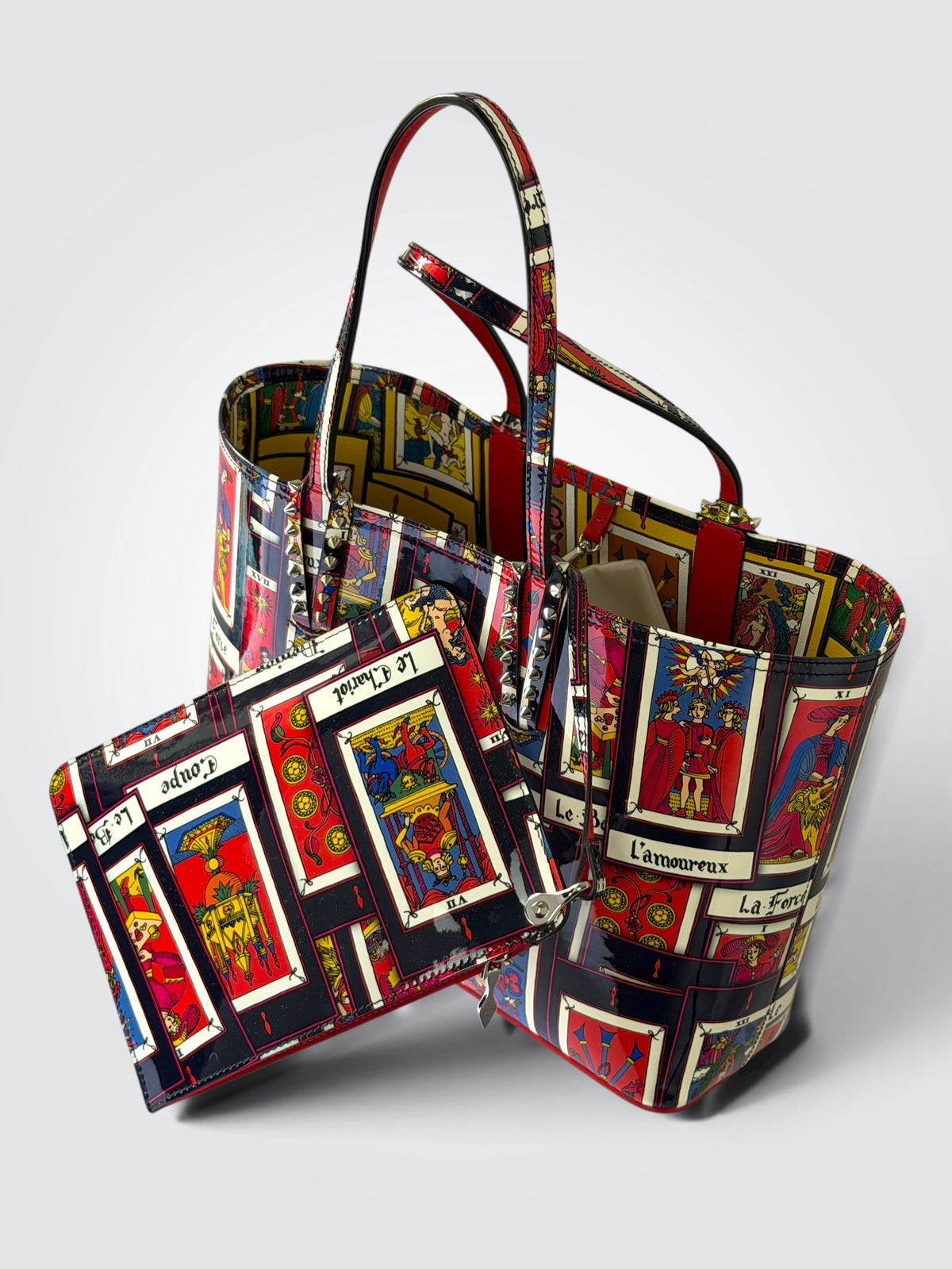 Pre-Owned Christian Louboutin Small Cabata Tarot Patent Leather Tote – Multicoloured Tarot de Marseille Print
