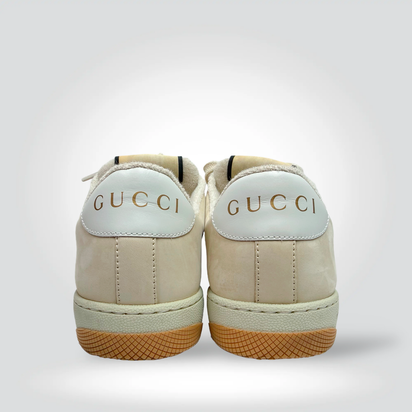 Pre-Owned Gucci Screener Sneakers Beige GG Canvas Green Red Web Stripe Gum Sole — Size 39.5— VERY GOOD | Style Reissue Vancouver