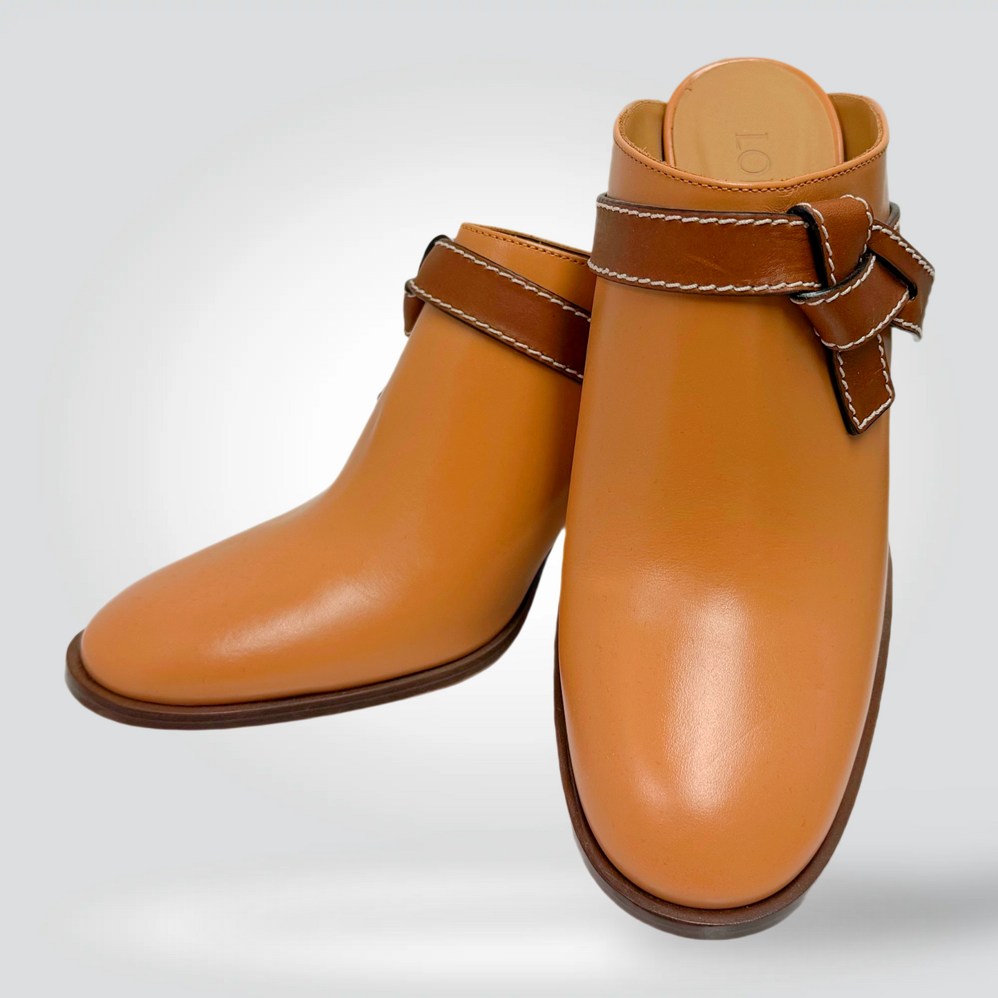 Loewe Campo Clogs Tan Cognac Leather Buckle Strap White Topstitching — Size 40—Never Worn | Style Reissue Vancouver