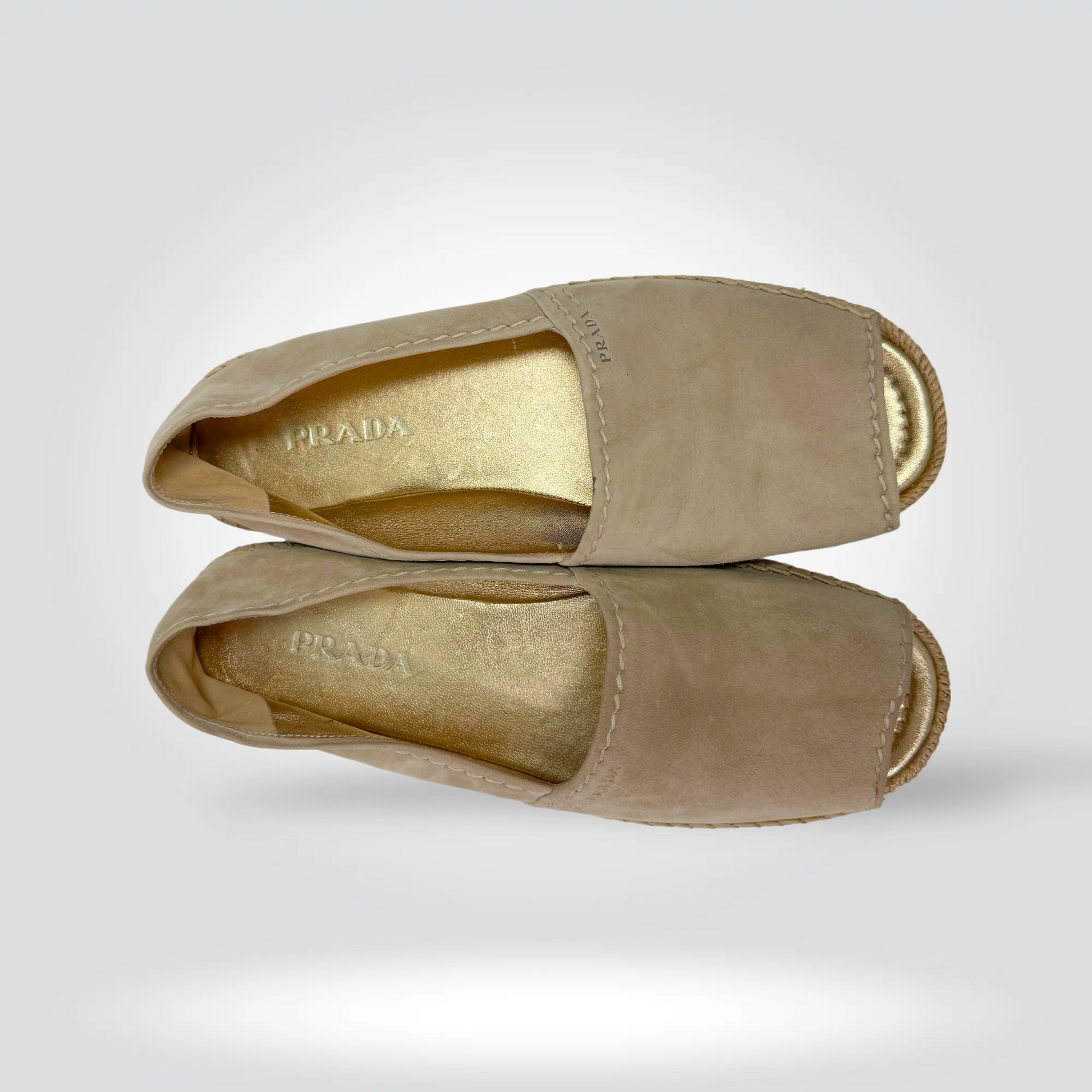 re-Owned Prada Quarts open toe platform  espadrille flat gold footbed — Style Reissue Vancouver
