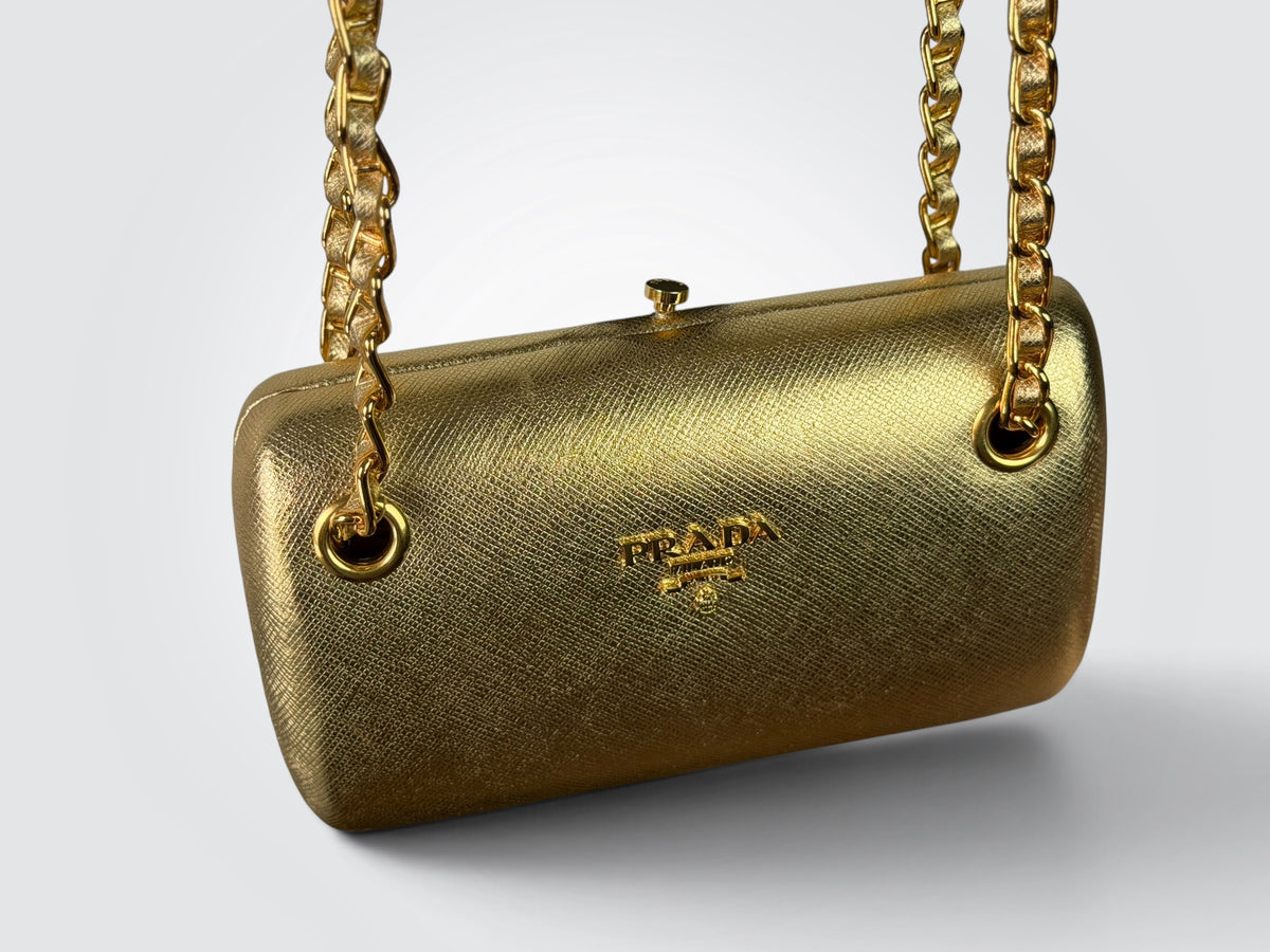 Pre-Owned Prada Gold Metallic Saffiano Leather Wallet on Chain – Shoulder Bag and Clutch