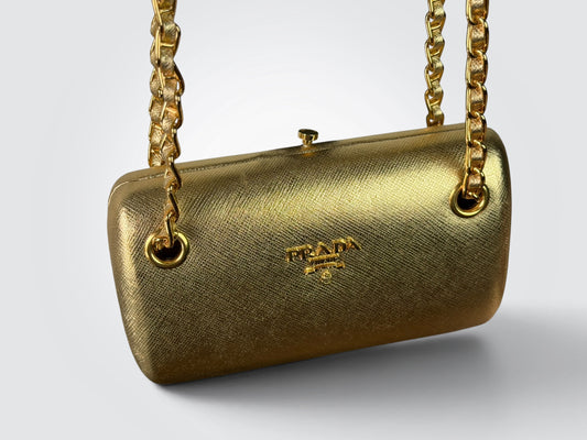 Pre-Owned Prada Gold Metallic Saffiano Leather Wallet on Chain – Shoulder Bag and Clutch