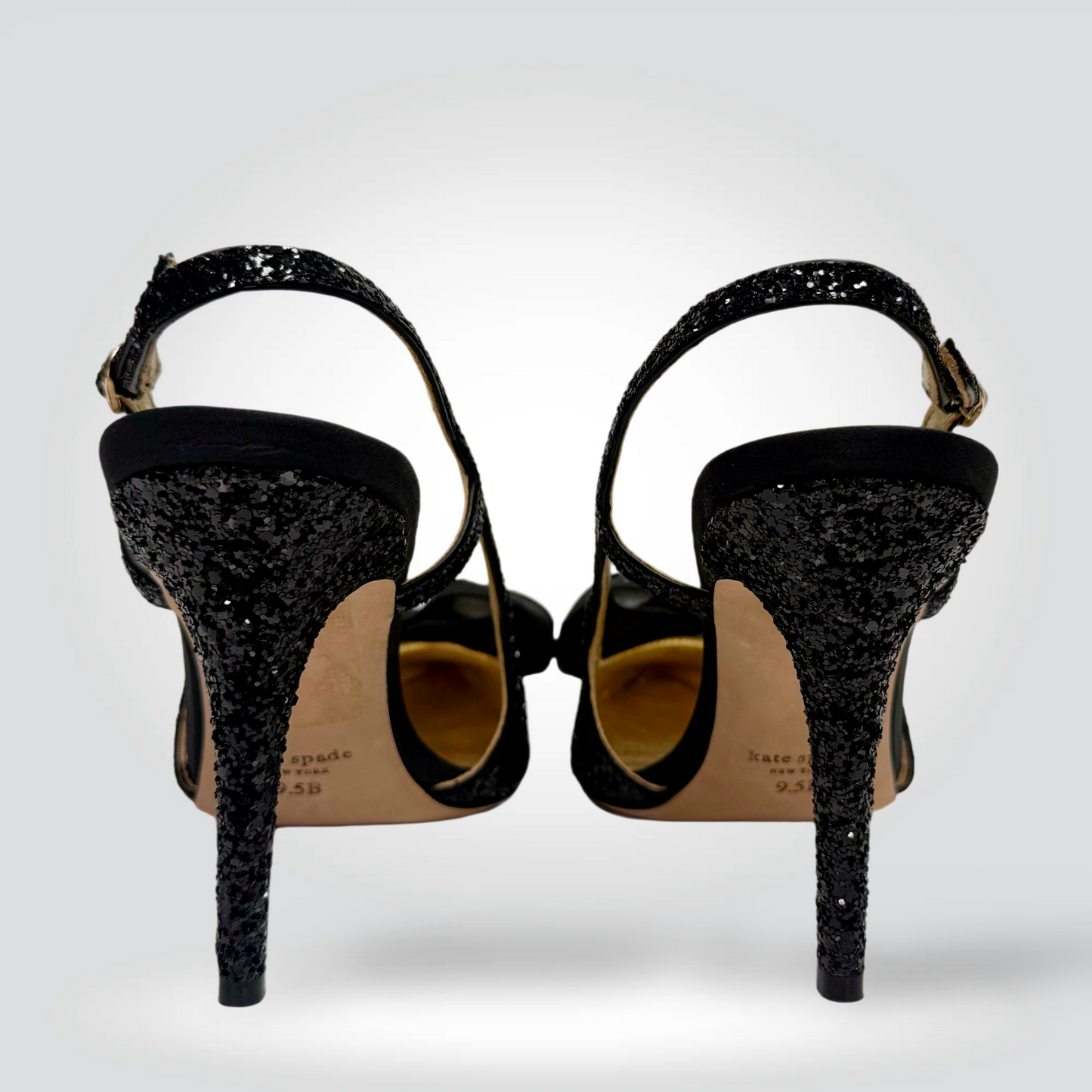 Kate Spade New York Glitter Slingback Heels Black Grosgrain Bow Pointed Toe — Size  39.5 Never Worn  Style Reissue Vancouver