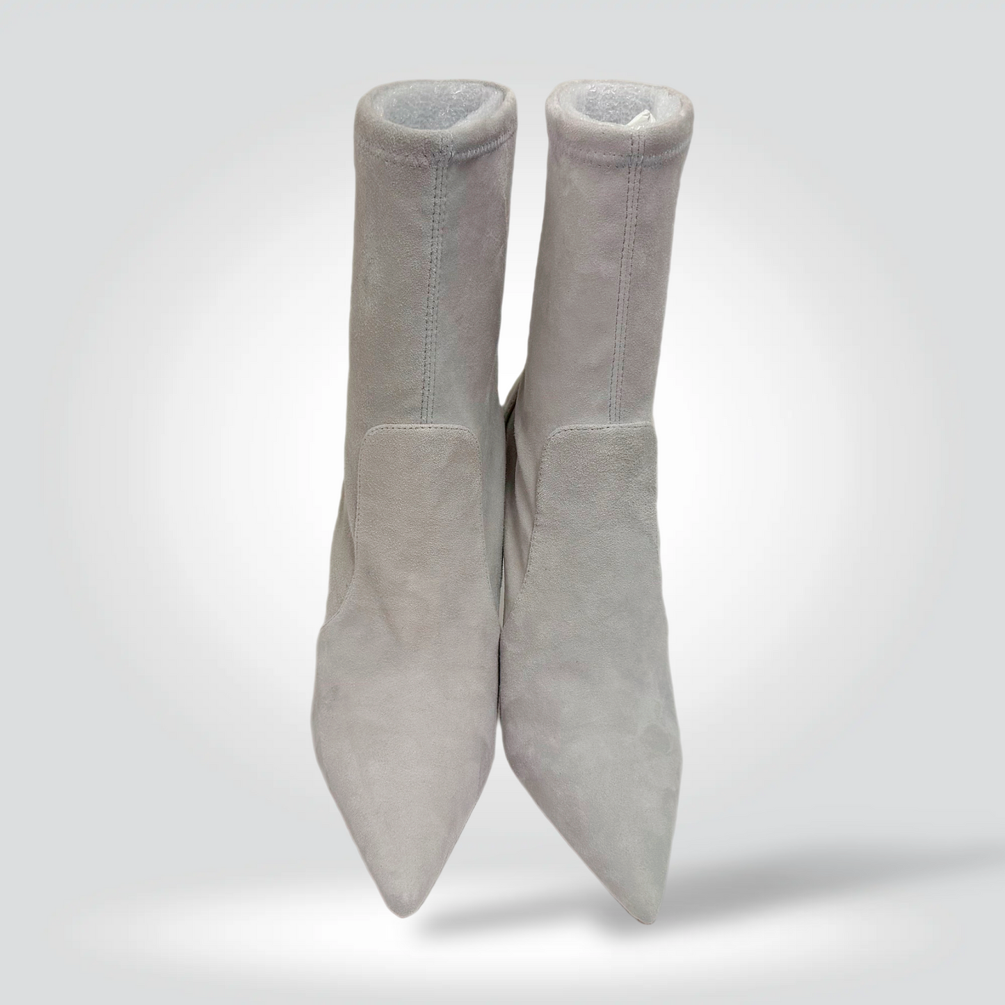 Stuart Weitzman Stretch Suede Stiletto Ankle Boots Light Grey Stone — Size 39 — [Condition] | Style Reissue Vancouver