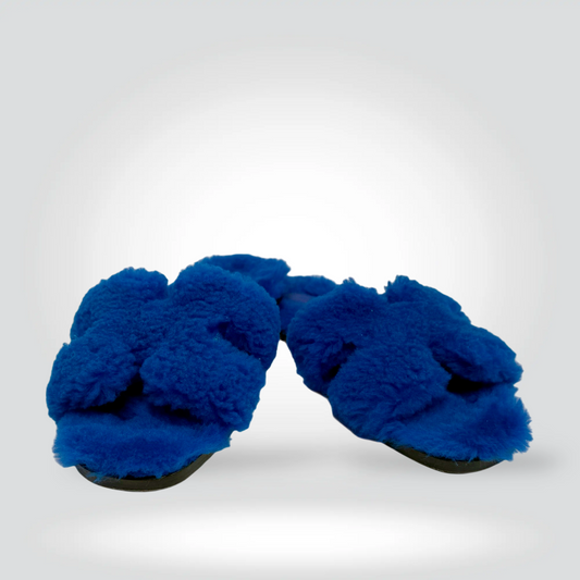 Hermès Shearling Slide Sandals Electric Blue — Size 38 Never worn | Style Reissue Vancouver