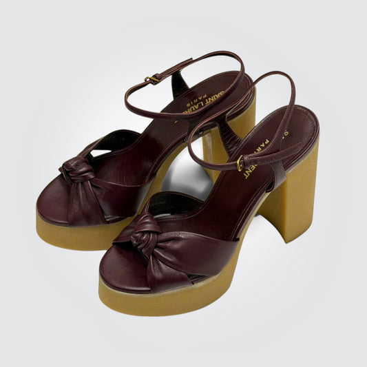 Pre-owned Saint Laurent Bianca burgundy leather platform sandals