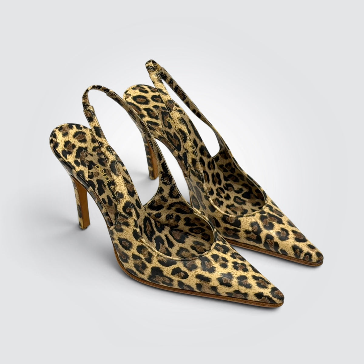 Pre-owned Dolce & Gabbana leopard print slingback pumps with pointed toe