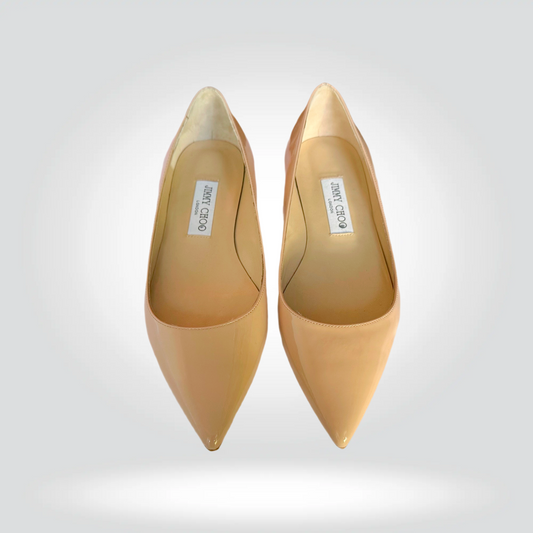 Jimmy Choo Pointed Toe Ballet Flats Nude Iridescent Patent Toe Cap — Size36.5 — Good  | Style Reissue Vancouver
