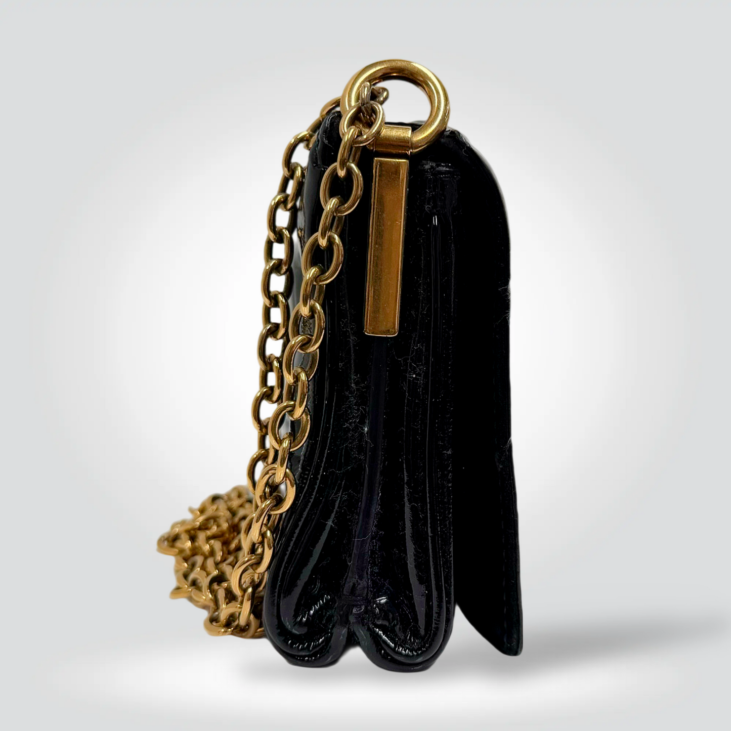 Saint Laurent Croc Embossed Patent Leather Chain Bag Black Gold Turn Lock Clasp — Very Good  | Style Reissue Vancouver