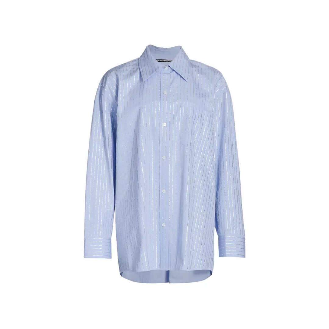 Alexander Wang Crystal Hot Fix Oxford Blouse - M