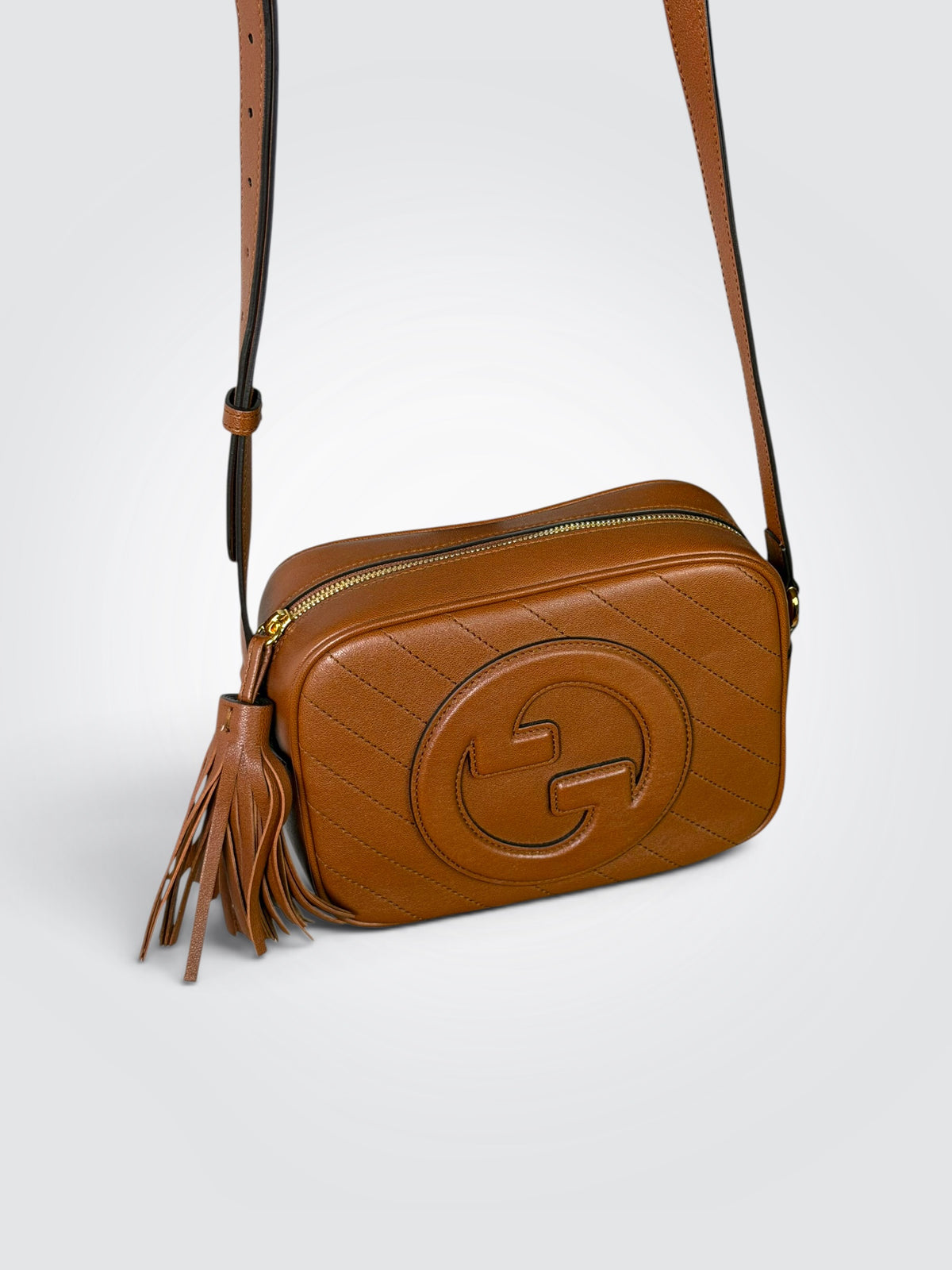 Pre-Owned Gucci Blondie Small Shoulder Bag – Brown Leather with Interlocking G Logo and Tassel Detail