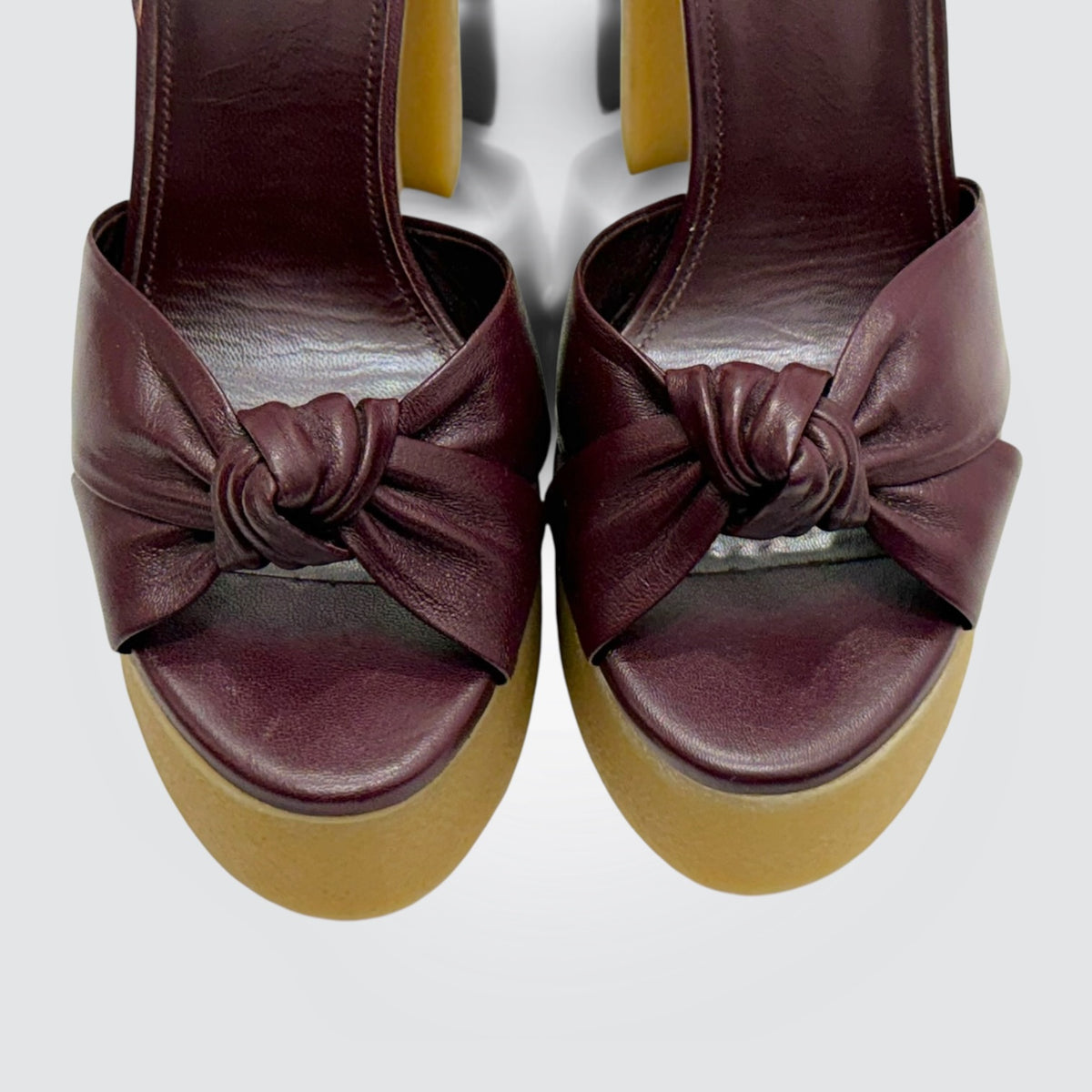 Pre-Owned Saint Laurent Bianca Burgundy Leather Platform Sandals