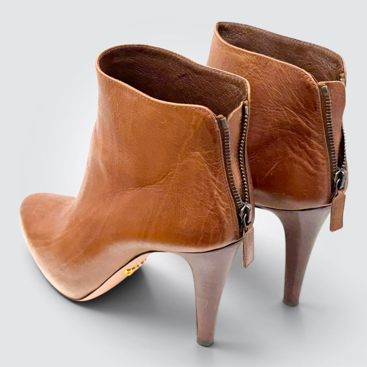 Pre-Owned Prada Brown Leather Ankle Boots with Stiletto Heel