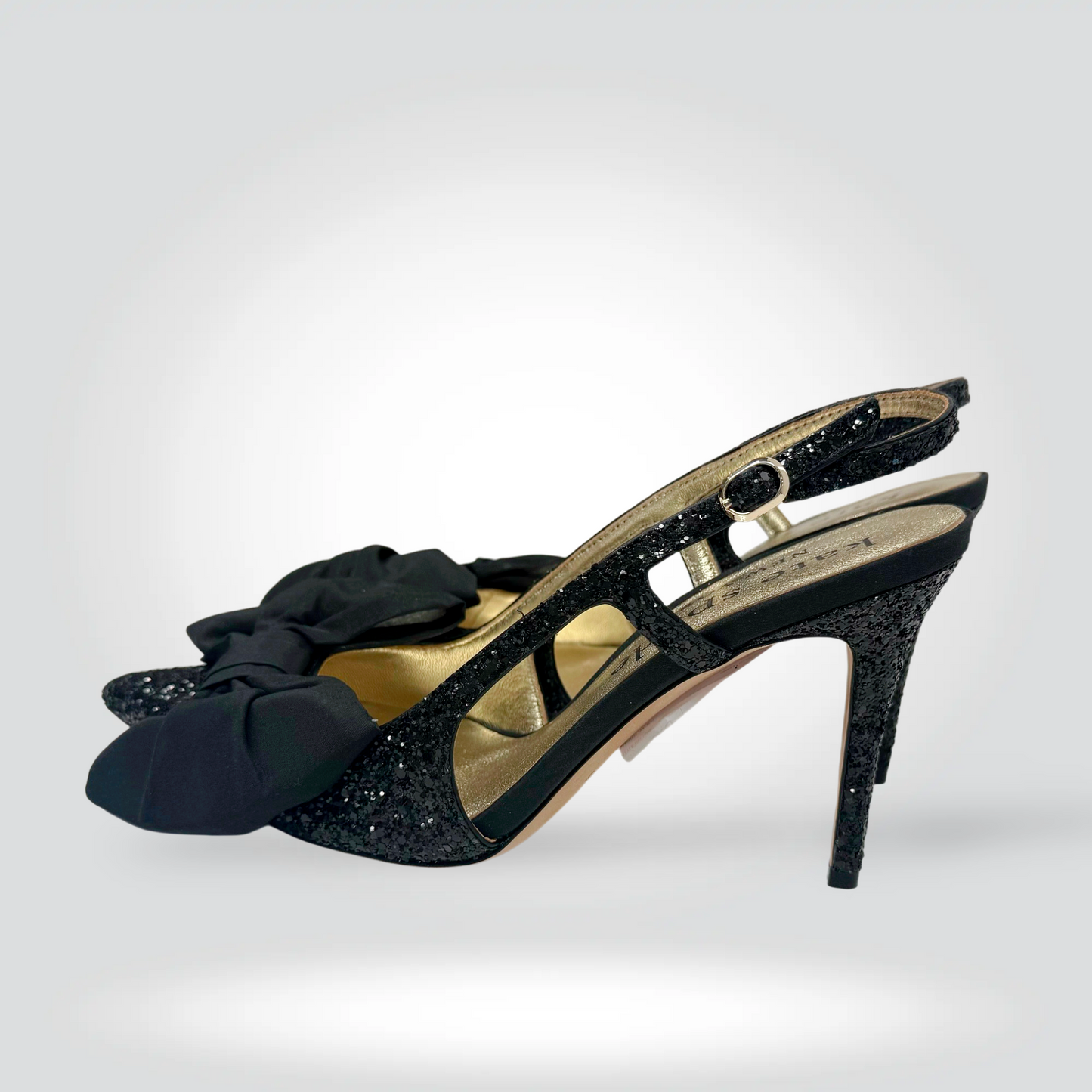 Kate Spade New York Glitter Slingback Heels Black Grosgrain Bow Pointed Toe — Size  39.5 Never Worn  Style Reissue Vancouver