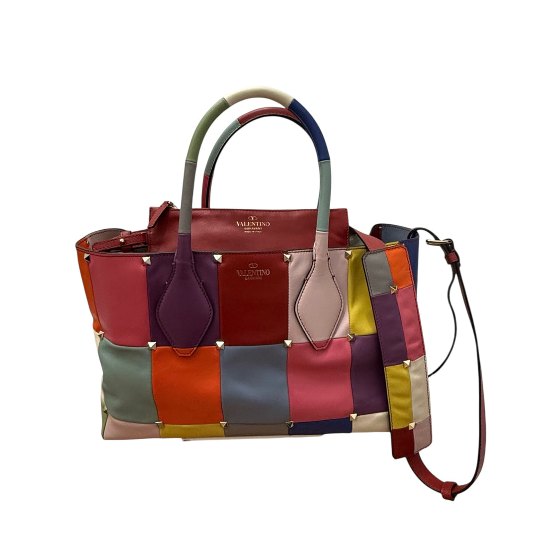 Valentino Garavani Multicolor Patchwork Leather Tote Bag with Pouch – Made in Italy