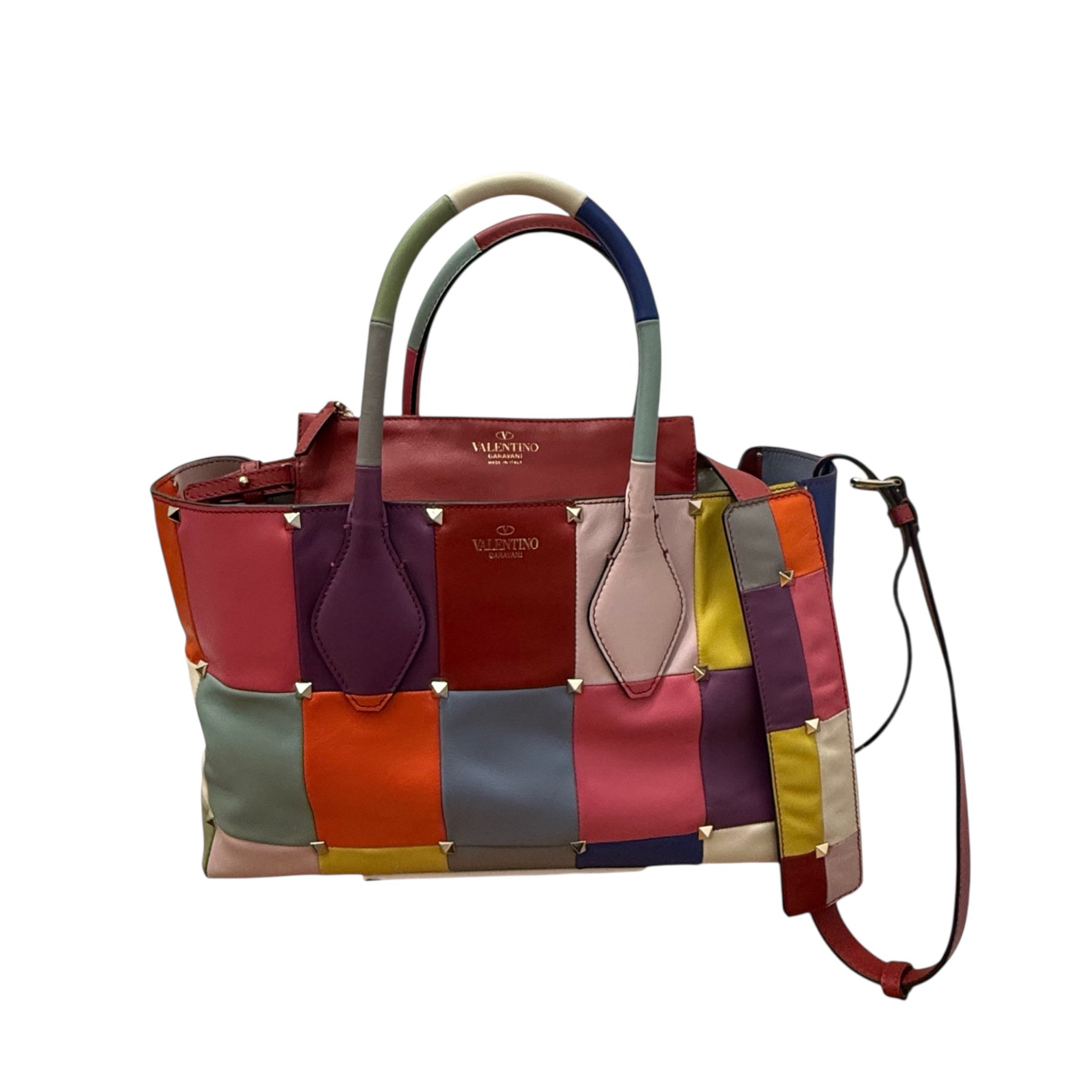 Valentino Garavani Multicolor Patchwork Leather Tote Bag with Pouch – Made in Italy