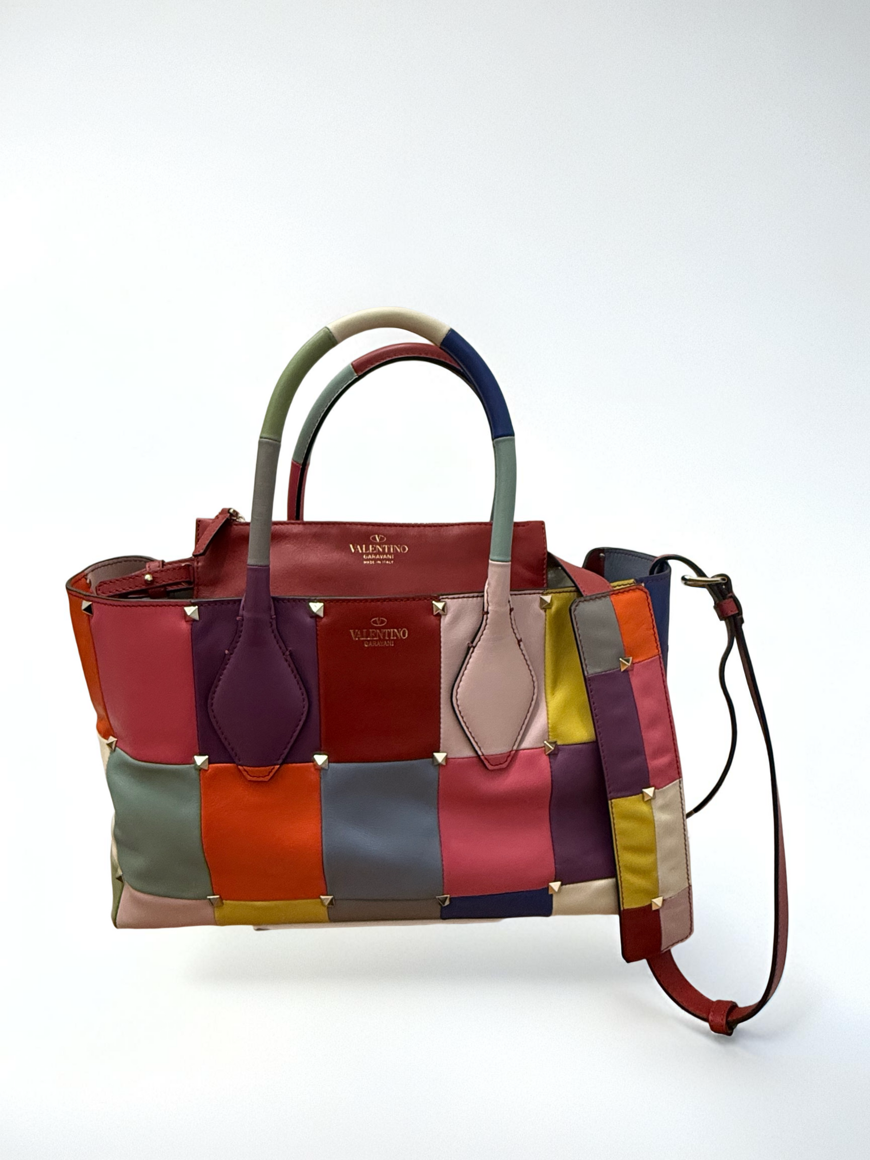 Valentino Garavani Multicolor Patchwork Leather Tote Bag with Pouch – Made in Italy