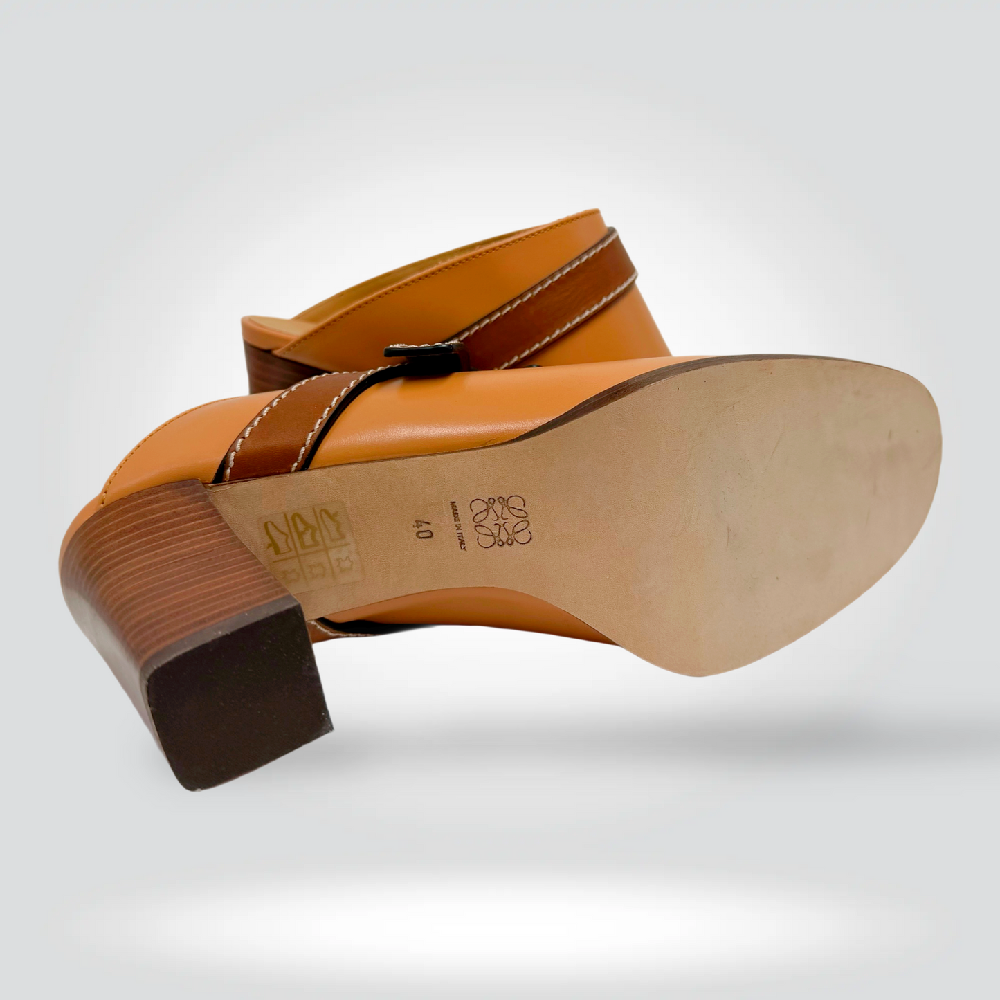 Loewe Campo Clogs Tan Cognac Leather Buckle Strap White Topstitching — Size 40—Never Worn | Style Reissue Vancouver