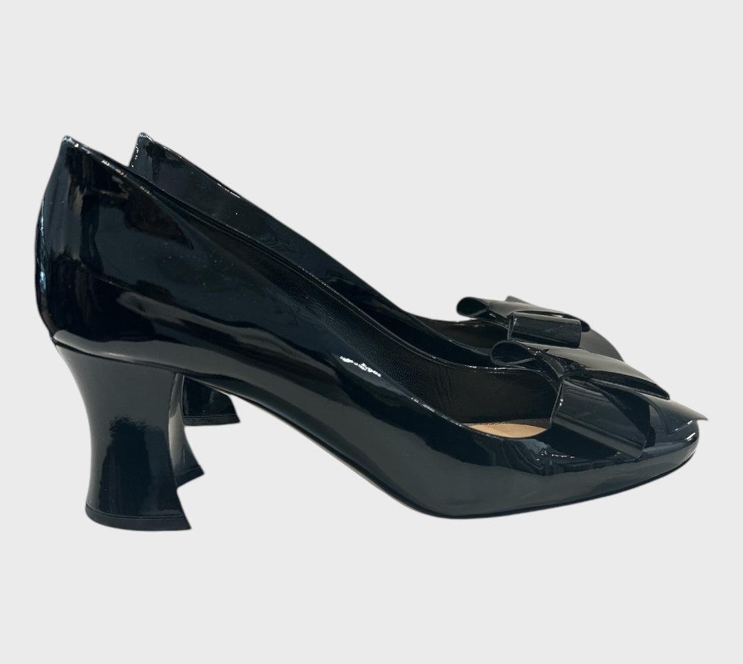 Miu Miu Black Patent Bow Peep Toe Pumps size 37