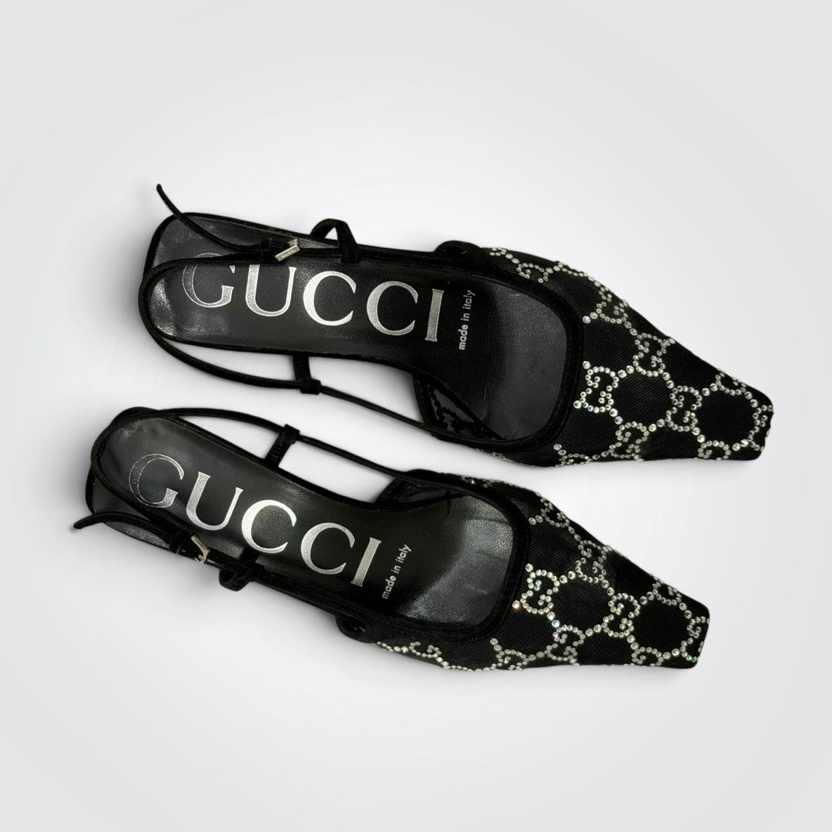 Pre-Owned Gucci Tom GG Crystal Mesh Slingback Pumps