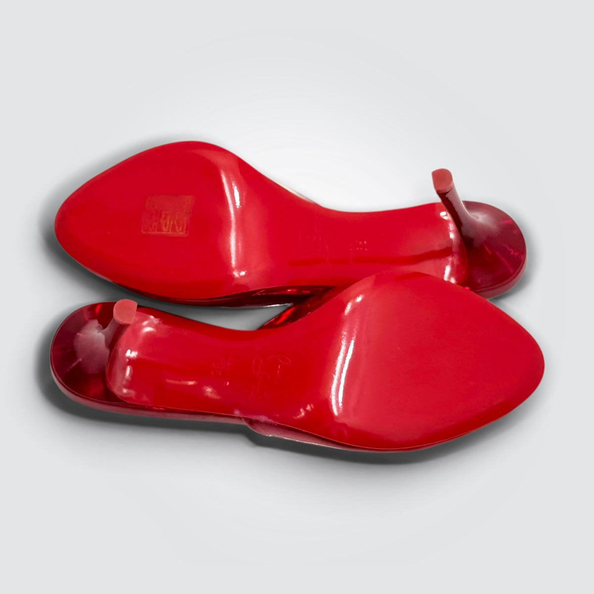 Pre-Owned Christian Louboutin Red Metallic Patent Leather Open-Toe Mules