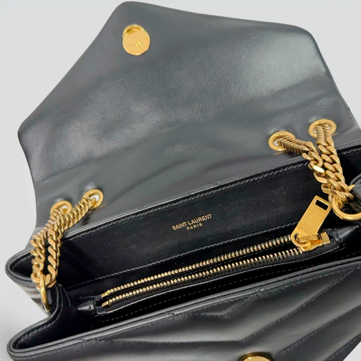 Saint Laurent Loulou Puffer Bag Black Quilted Leather Gold YSL Monogram Chain Strap — Excellent | Style Reissue Vancouver