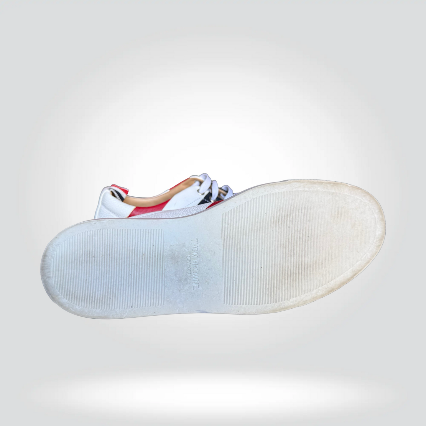 Thom Browne Low Top Sneakers White Leather Red White Navy Stripe Heel Counter — Size 39 Good  | Style Reissue Vancouver