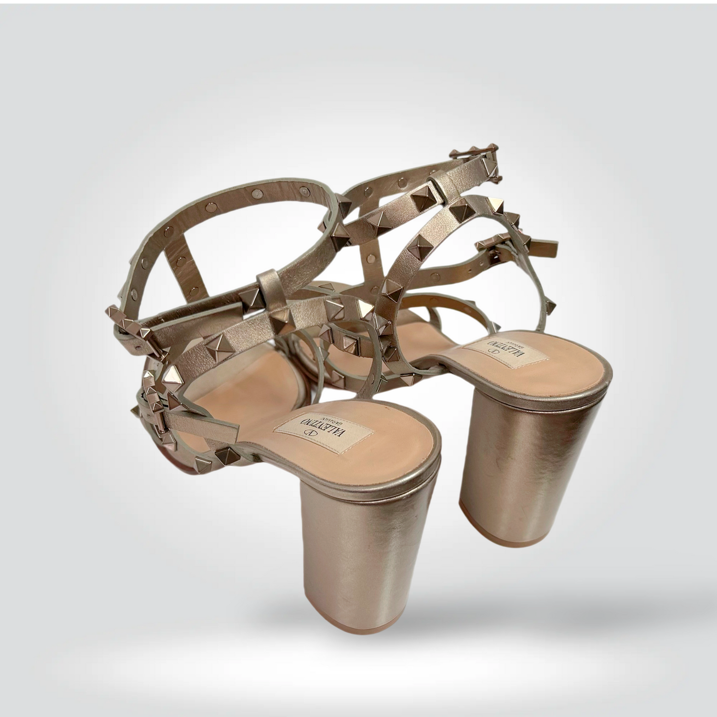 Pre-Owned Valentino Rockstud Bronze Studded Strappy Sandal 90mm Heel — Size 10 — Excellent | Style Reissue Vancouver