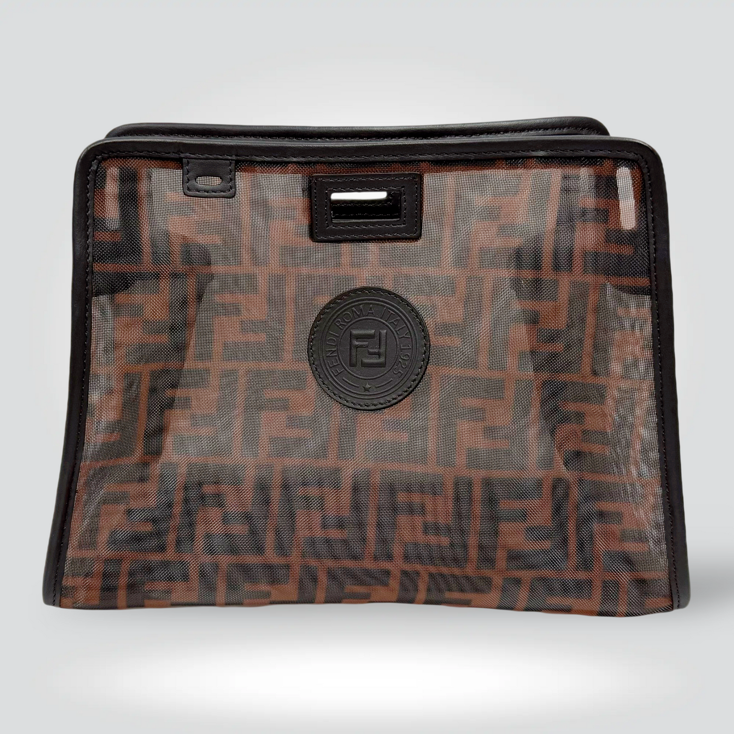 Fendi Zucca mini Zucca Peakaboo Defender Cover bag brown black FF monogram transparent leather trim — Style Reissue Vancouver
