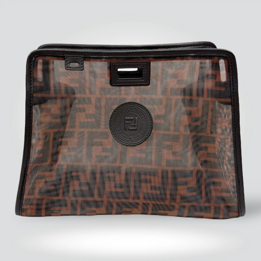 Fendi Zucca mini Zucca Peakaboo Defender Cover bag brown black FF monogram transparent leather trim — Style Reissue Vancouver
