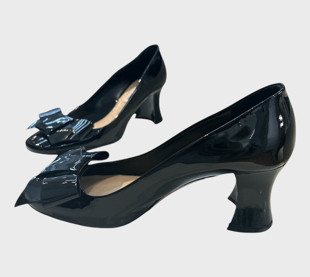 Miu Miu Black Patent Bow Peep Toe Pumps size 37