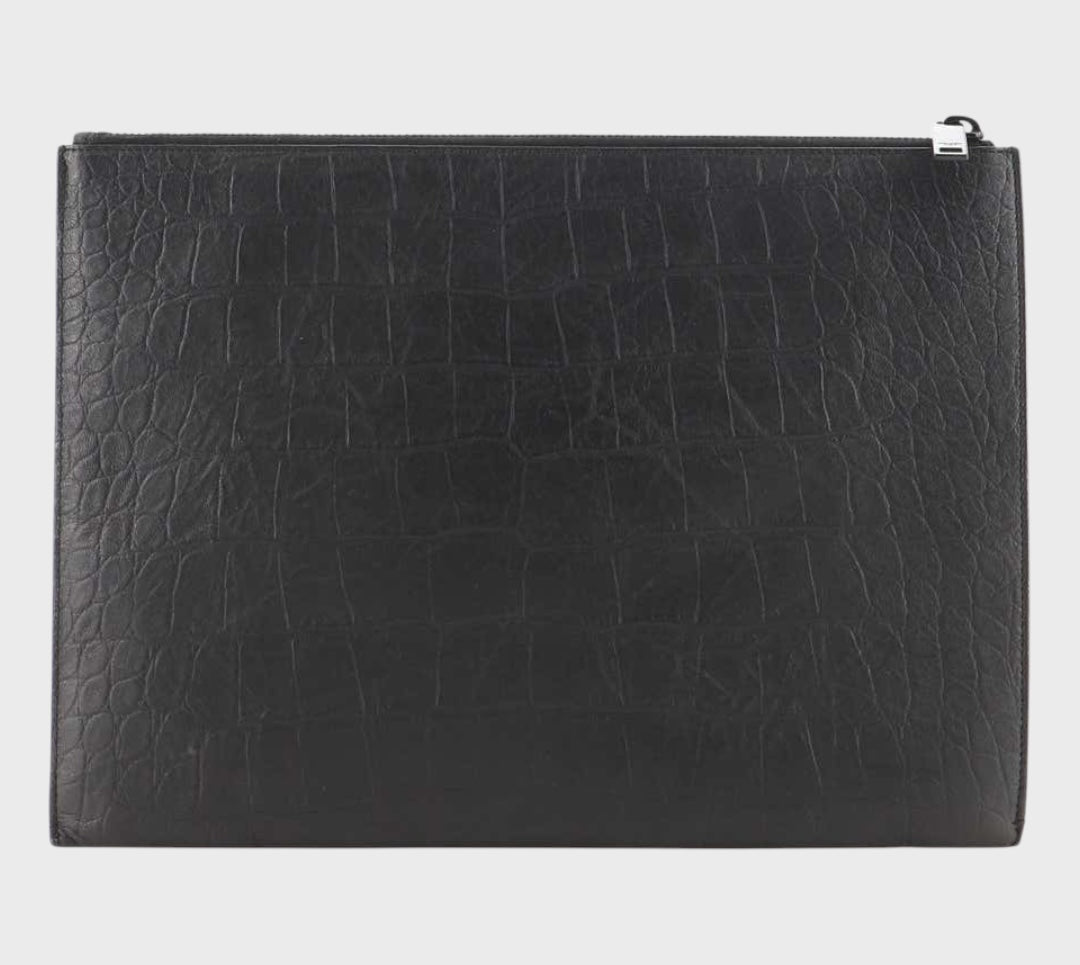 Saint Laurent Classic Monogram Zip Pouch Crocodile Embossed Leather Medium