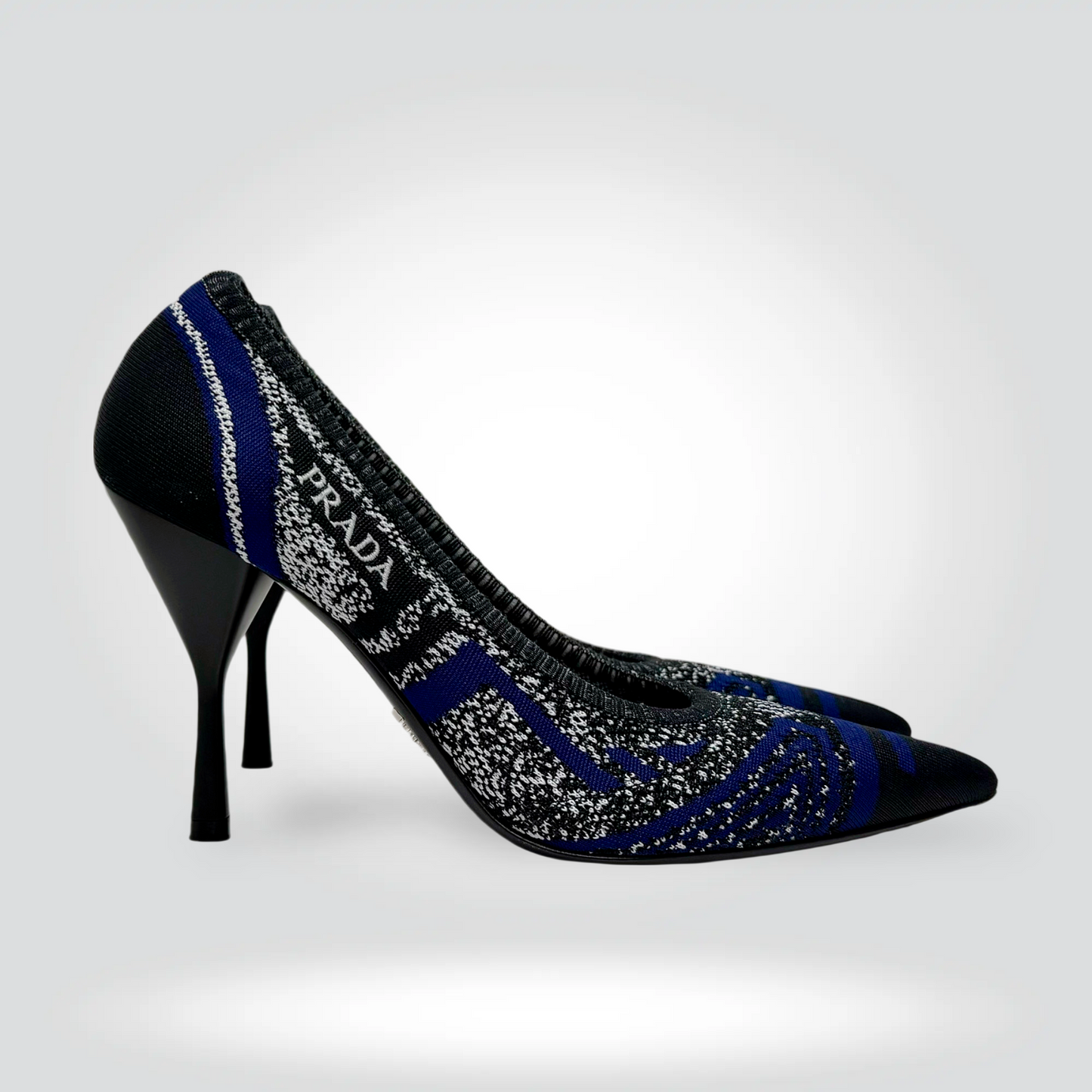 Prada Embroidered Fabric Pumps Black Royal Blue Woven Floral Pointed Toe Stiletto — Size 39#] — [Condition] | Style Reissue Vancouver