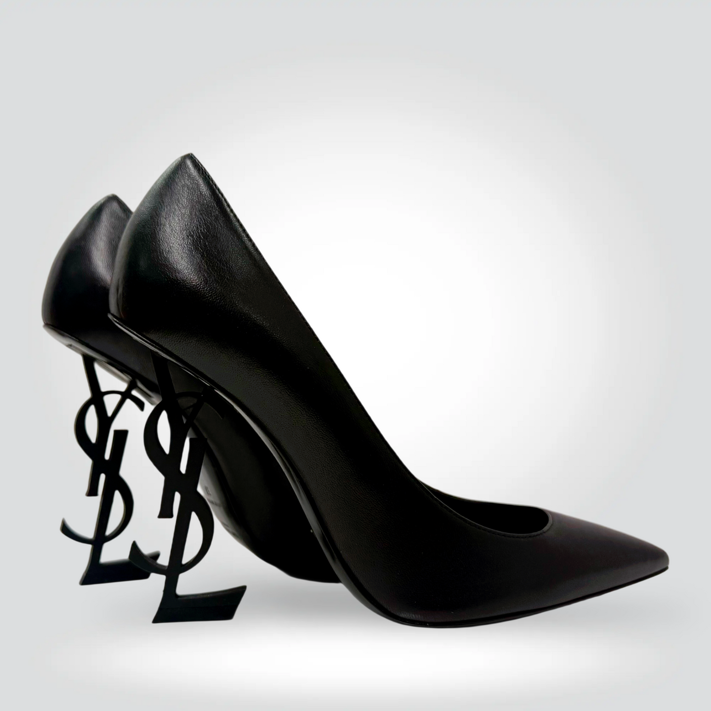 Saint Laurent Opyum Pumps Black Leather YSL Logo Heel Pointed Toe — Size 37-Never Worn | Style Reissue Vancouver