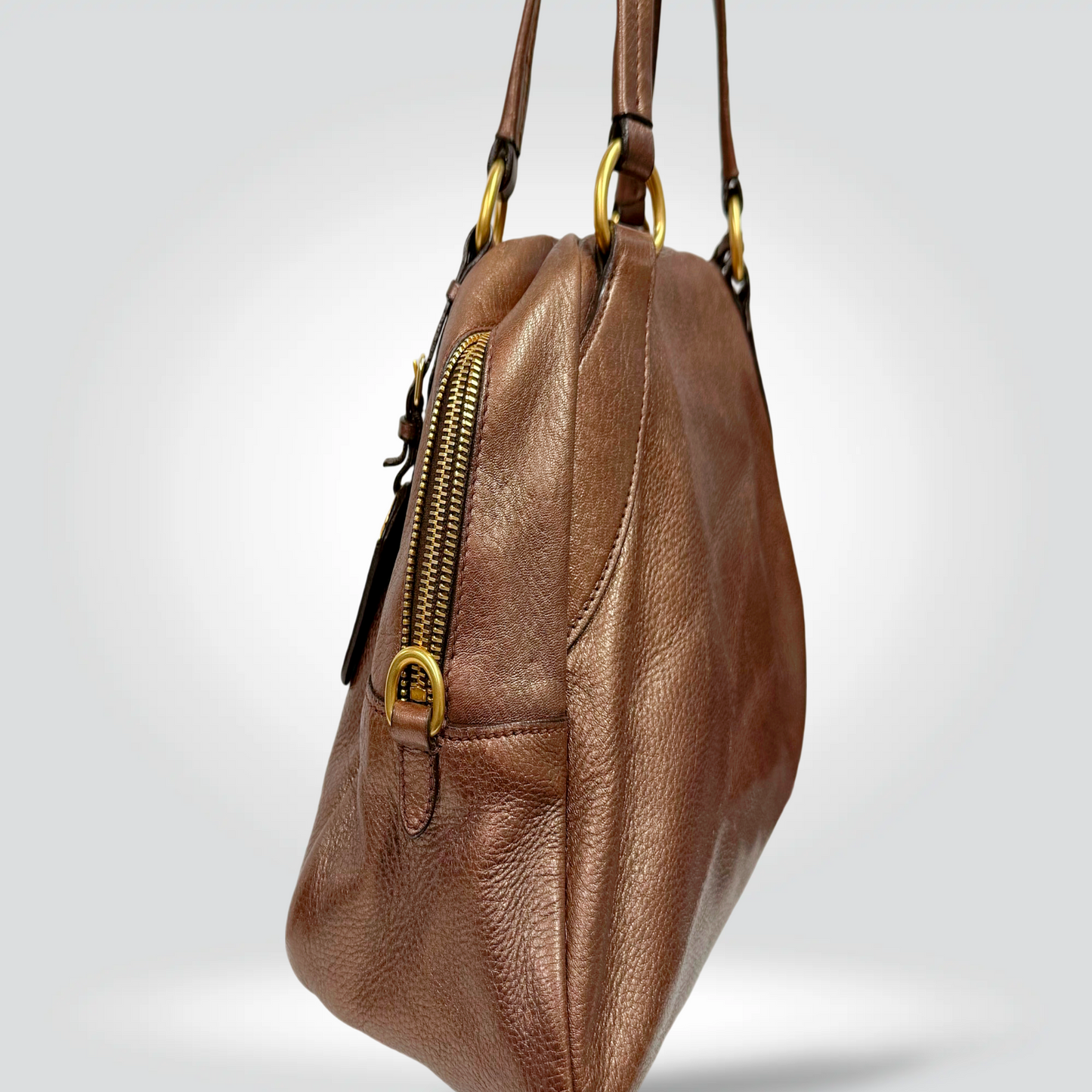 Pre-Owned Prada Vitello Daino Pebbled Leather Shoulder Bag Tan Bronze Gold Hardware — | Style Reissue Vancouver