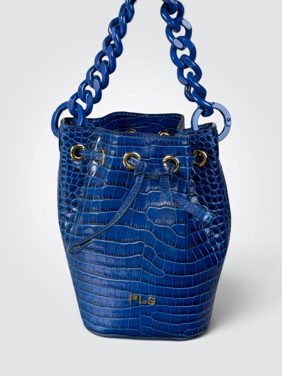 Pre-Owned Philosophy di Lorenzo Serafini Royal Blue Croco-Print Leather Mini Satchel