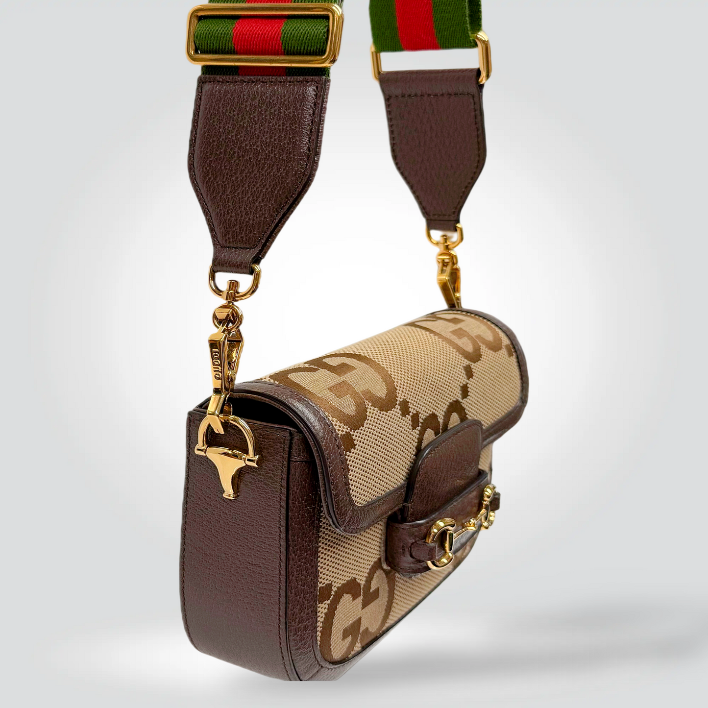 Gucci Horsebit 1955 Jumbo GG Canvas Shoulder Bag Beige Ebony Green Red Web Strap — Excellent| Style Reissue Vancouver