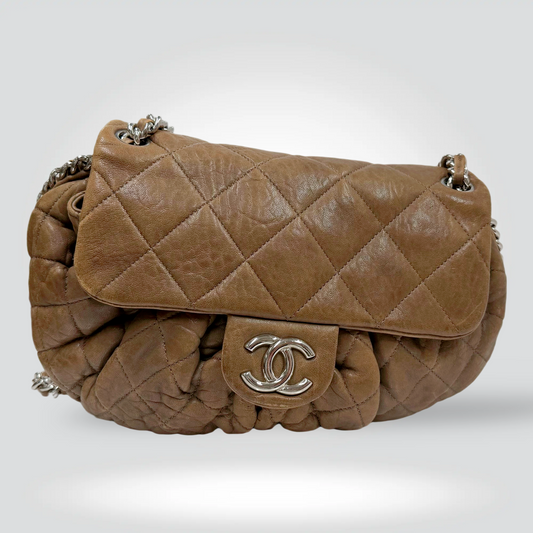 Chanel chain around lambskin soft flap bag caramel tan silver CC clasp chain strap — Style Reissue Vancouver
