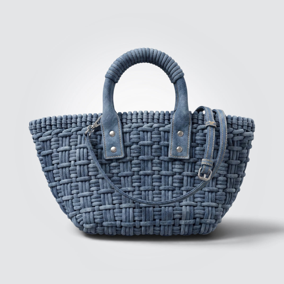 Bistro XS Basket Bag Washed Frayed Denim Braided Silver Hardware
