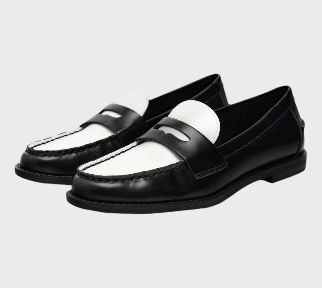 Zara Flat penny loafers with contrasting vamp and saddle detail size 39