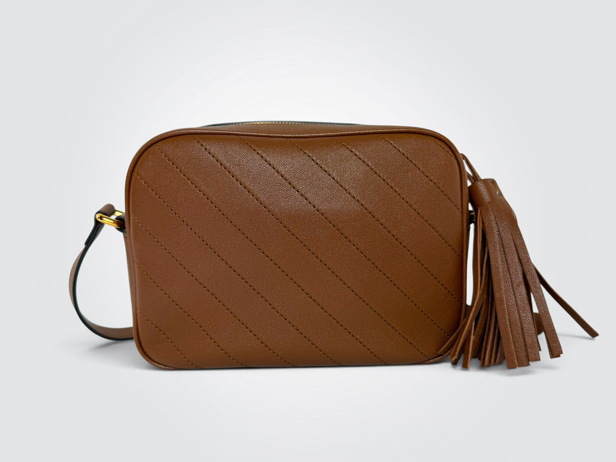 Pre-Owned Gucci Blondie Small Shoulder Bag – Brown Leather with Interlocking G Logo and Tassel Detail