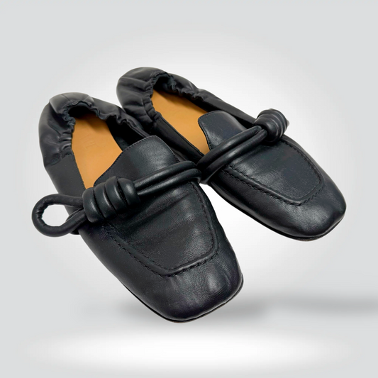 Loewe Toy Loafers Loewe Black Leather Knotted Strap Square Toe — Size 41 Good| Style Reissue Vancouver