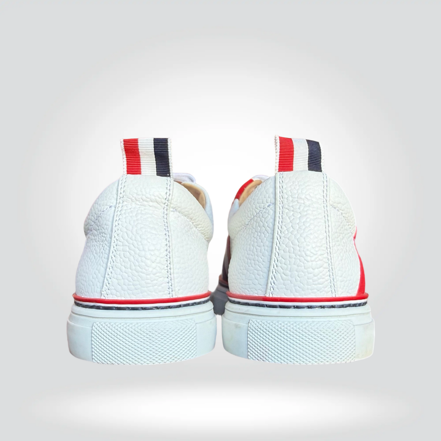 Thom Browne Low Top Sneakers White Leather Red White Navy Stripe Heel Counter — Size 39 Good  | Style Reissue Vancouver